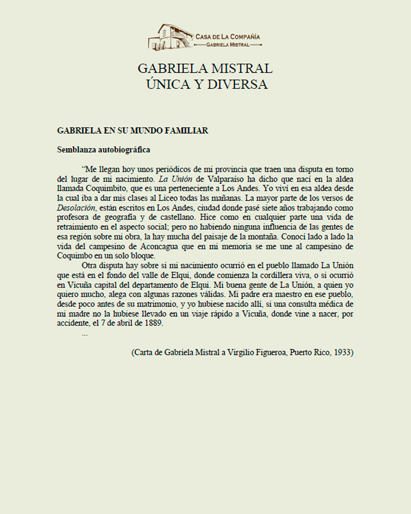 GABRIELA MISTRAL &Uacute;NICA Y DIVERSA