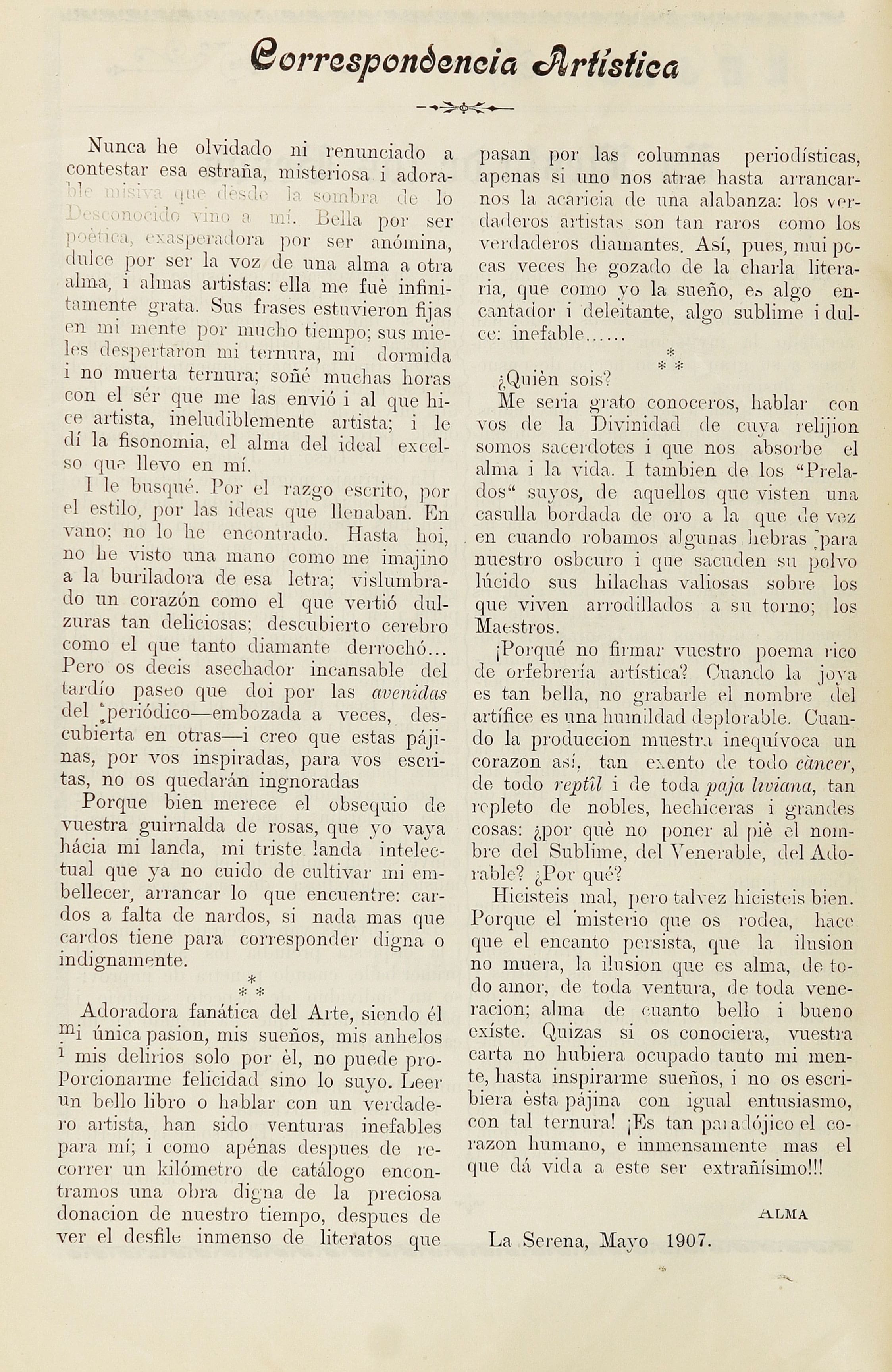 Correspondencia Art&iacute;stica